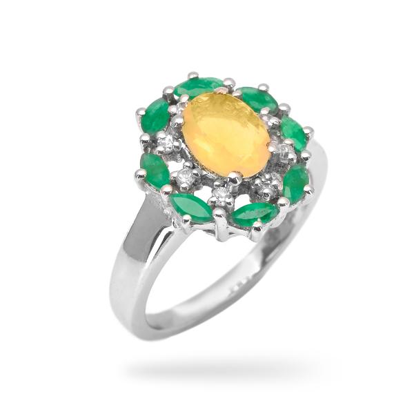 Silver ring emeraude, opale Maela